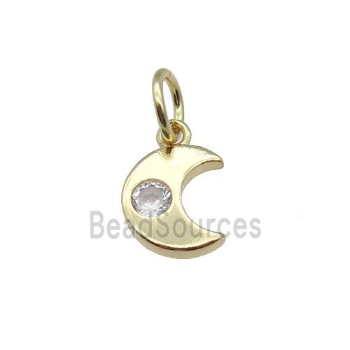 copper moon pendant pave zircon, gold plated