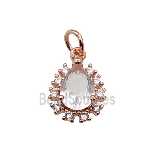 copper teardrop pendant pave zircon, rose gold