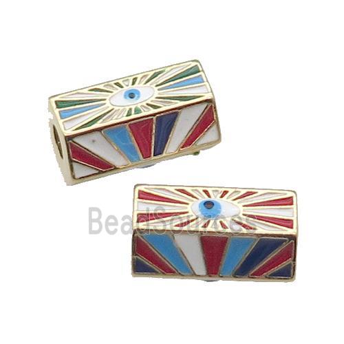 copper tube beads with enamel, eye, multicolor, gold plated