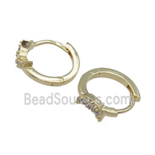 copper Hoop Earring pave zircon, moon, gold plated