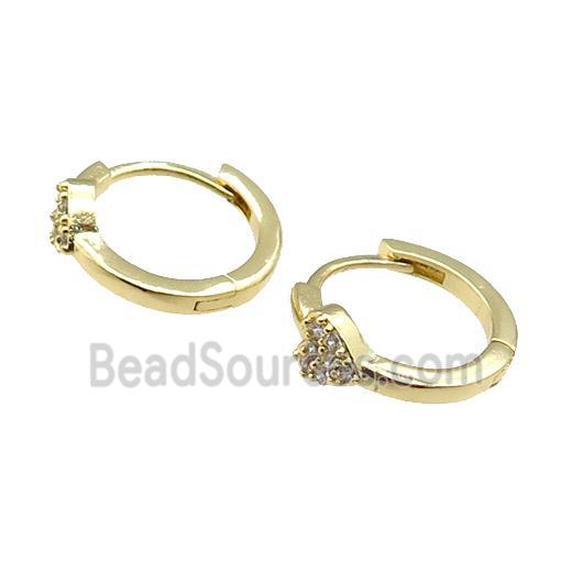 copper Hoop Earring pave zircon, heart, gold plated