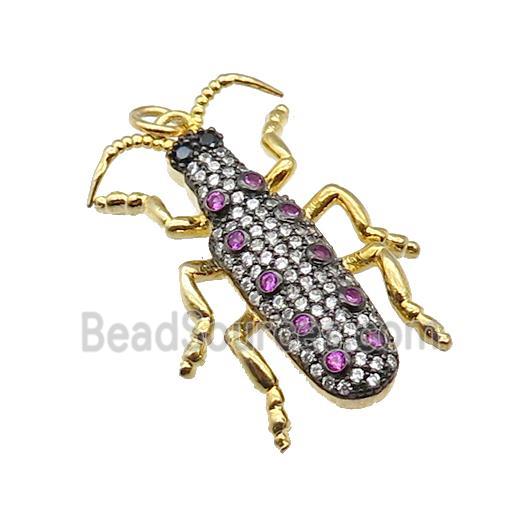 copper Ladybug pendant pave zircon, gold plated