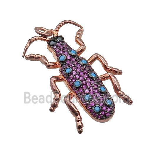 copper Ladybug pendant pave zircon, rose gold