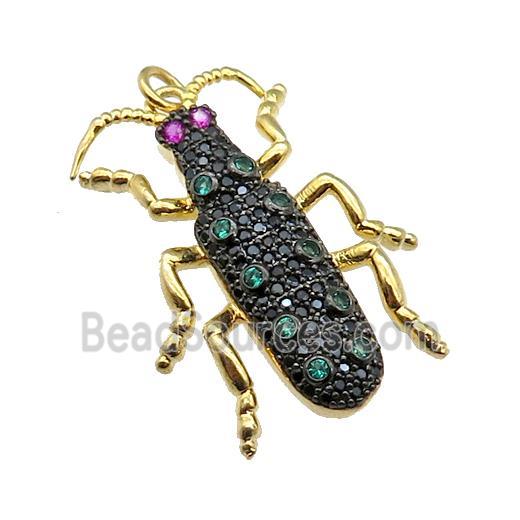 copper Ladybug pendant pave zircon, gold plated