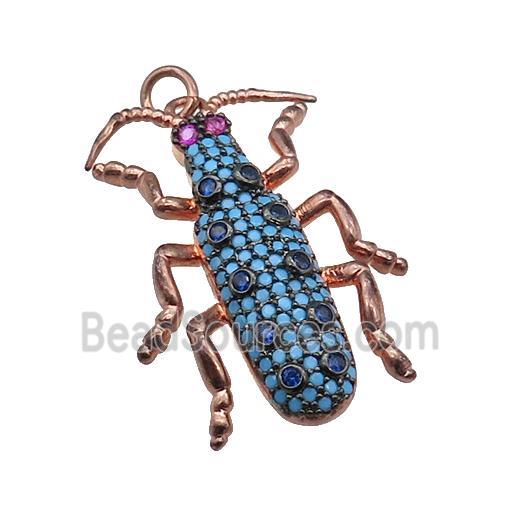 copper Ladybug pendant pave turq zircon, rose gold