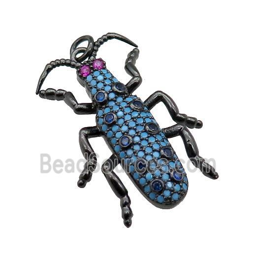 copper Ladybug pendant pave turq zircon, black plated