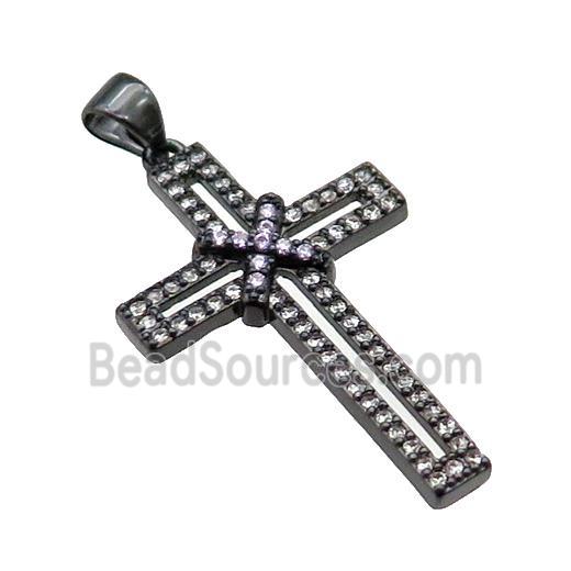 copper christian Cross pendant pave zircon, black plated