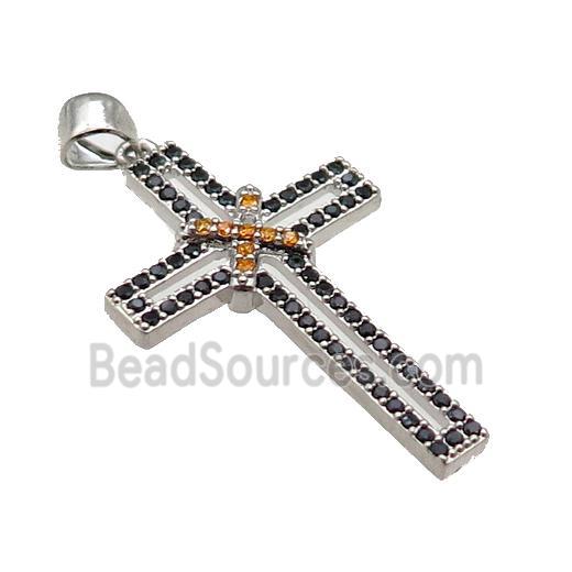 copper christian Cross pendant pave zircon, platinum plated