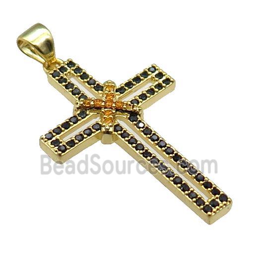 copper christian Cross pendant pave zircon, gold plated