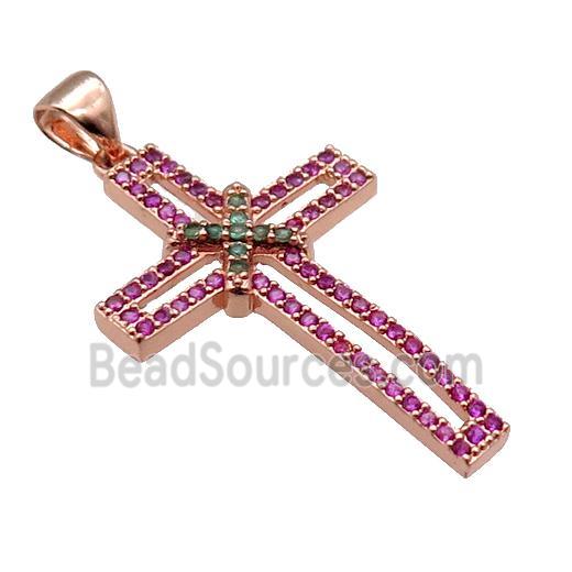 copper christian Cross pendant pave zircon, rose gold