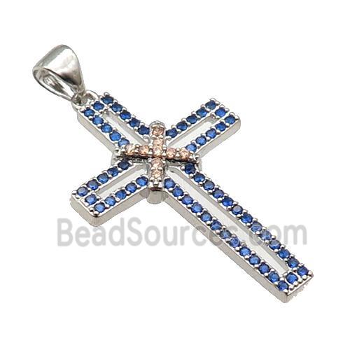 copper christian Cross pendant pave zircon, platinum plated