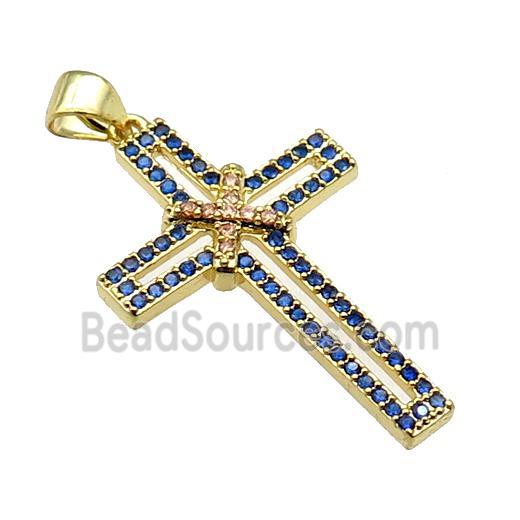 copper christian Cross pendant pave zircon, gold plated