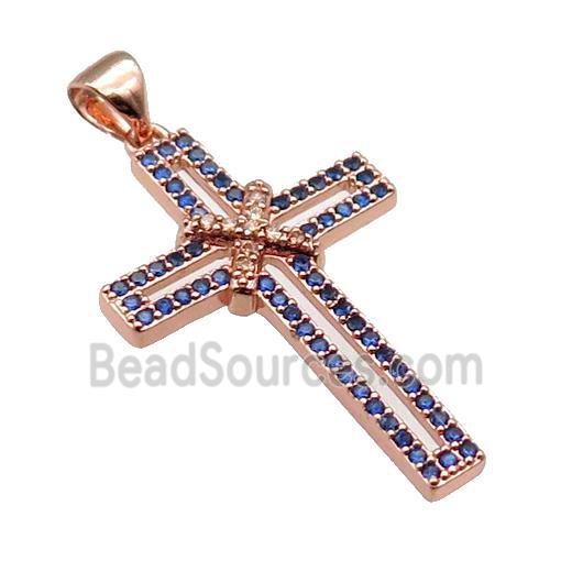 copper christian Cross pendant pave zircon, rose gold