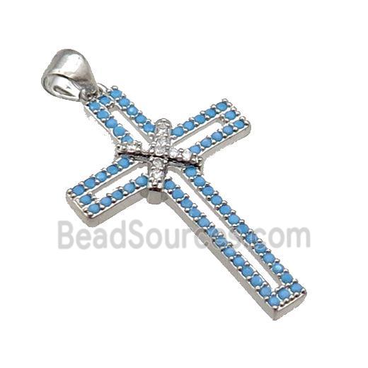 copper christian Cross pendant pave zircon, platinum plated