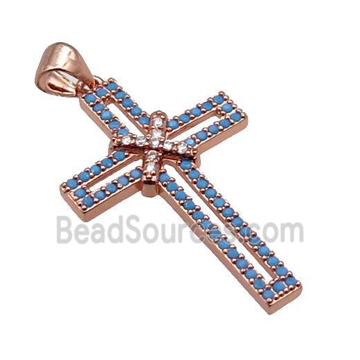 copper christian Cross pendant pave zircon, rose gold