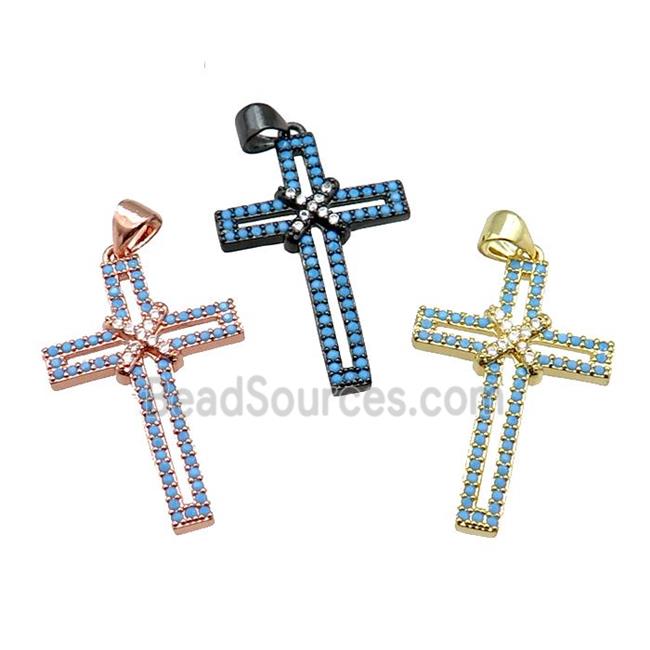 copper christian Cross pendant pave turq zircon, mixed