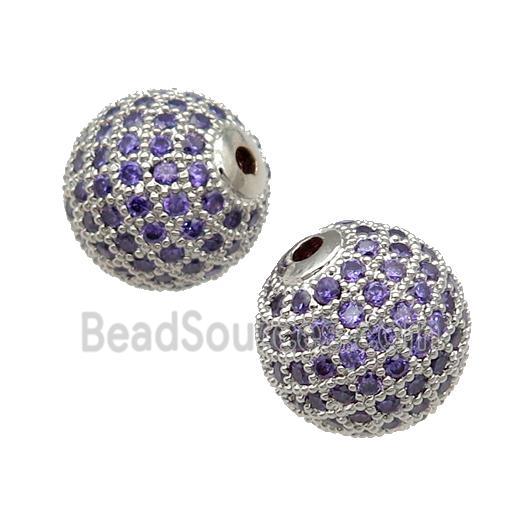 copper bead pave purple zircon, platinum plated