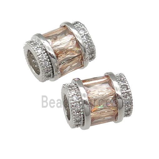 copper tube beads pave champagne zircon, platinum plated