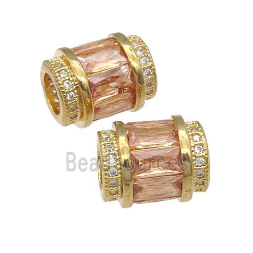 copper tube beads pave champagne zircon, gold plated