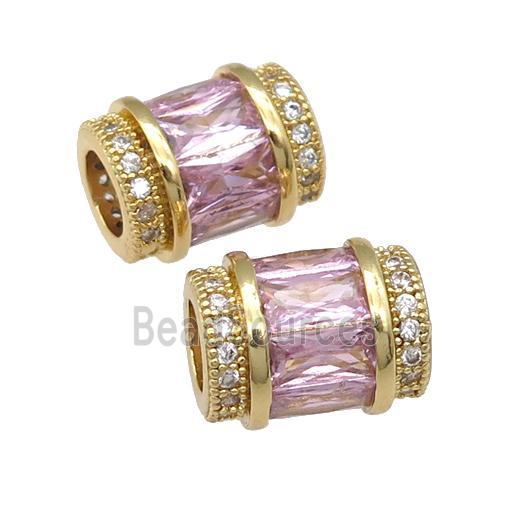 copper tube beads pave pink zircon, gold plated