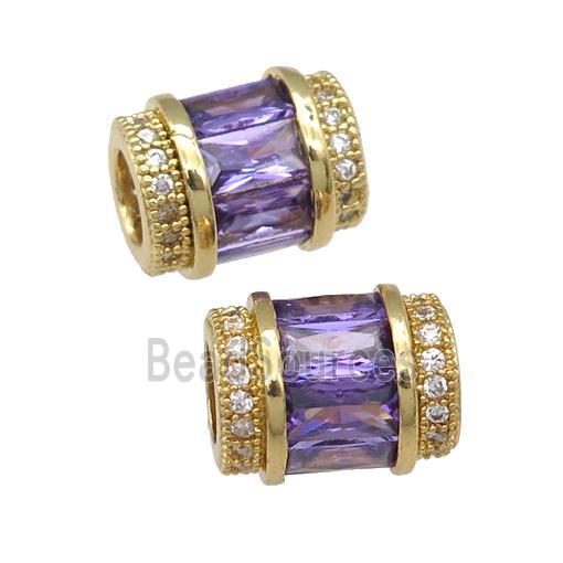 copper tube beads pave purple zircon, gold plated