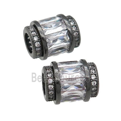 copper tube beads pave clear zircon, black plated, large hole