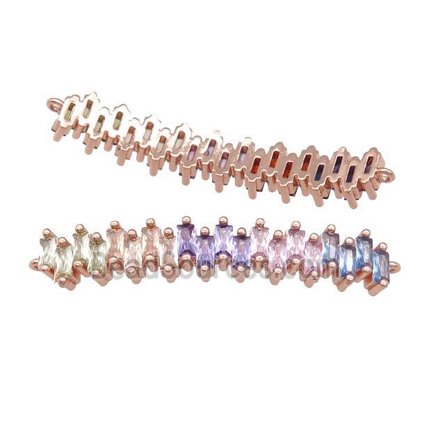 copper stick connector pave zircon, multicolor, rose gold