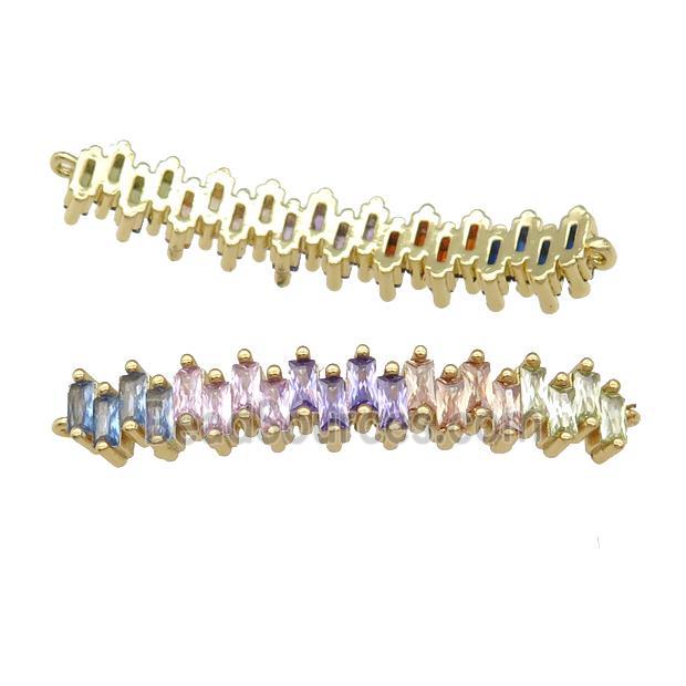 copper stick connector pave zircon, multicolor, gold plated