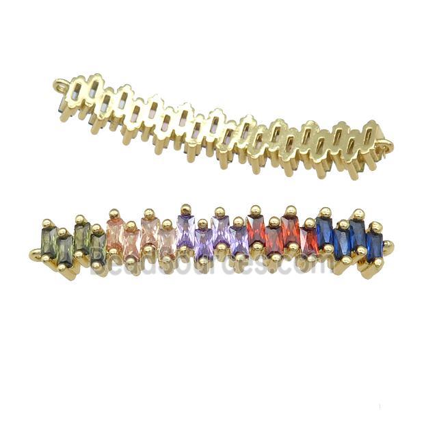 copper stick connector pave zircon, multicolor, gold plated