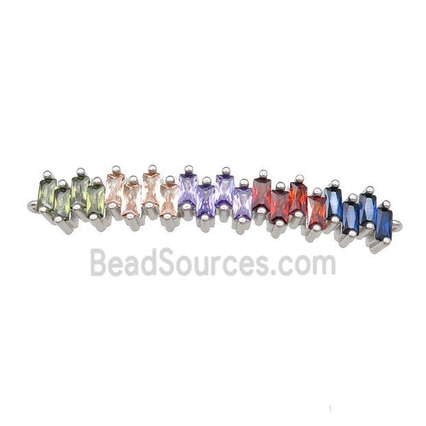 copper stick connector pave zircon, multicolor, platinum plated