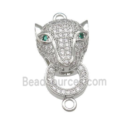 copper Leopard connector pave zircon, platinum plated