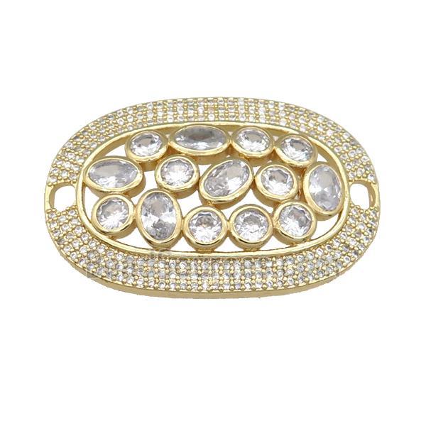 copper oval connector pave zircon, gold plated