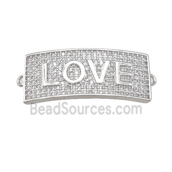 copper rectangle connector pave zircon, LOVE, platinum plated