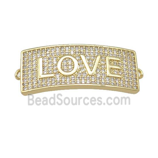 copper rectangle connector pave zircon, LOVE, gold plated