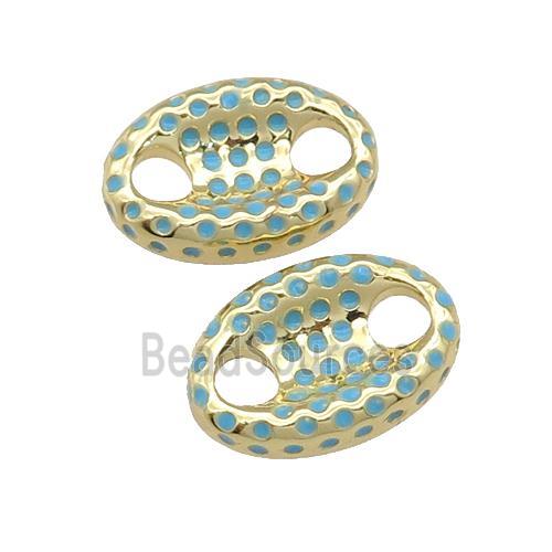 copper connector with teal enamel, pignose, gold plated