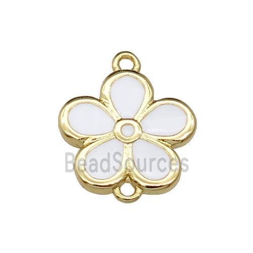 copper flower connector with white enamel, gold plated