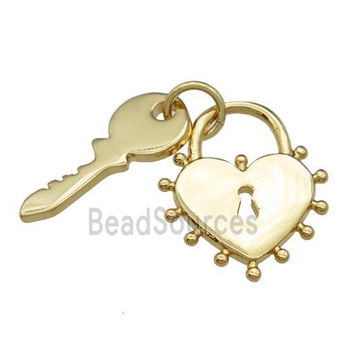 copper Lock-Key charm pendant, gold plated