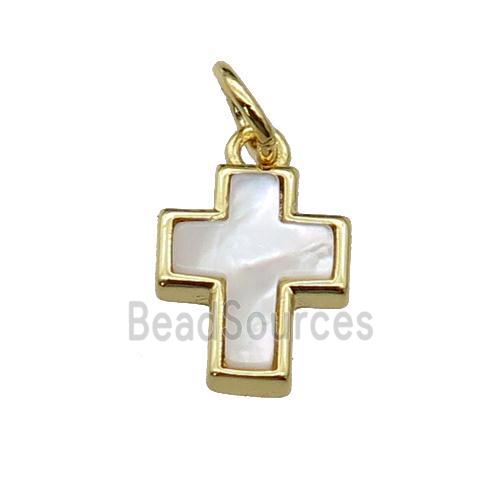 copper cross pave shell, gold plated