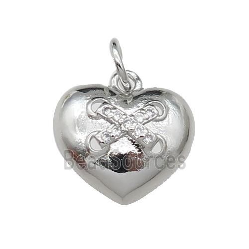 copper Heart pendant paved zircon, platinum plated