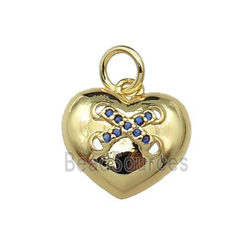 copper Heart pendant paved blue zircon, gold plated