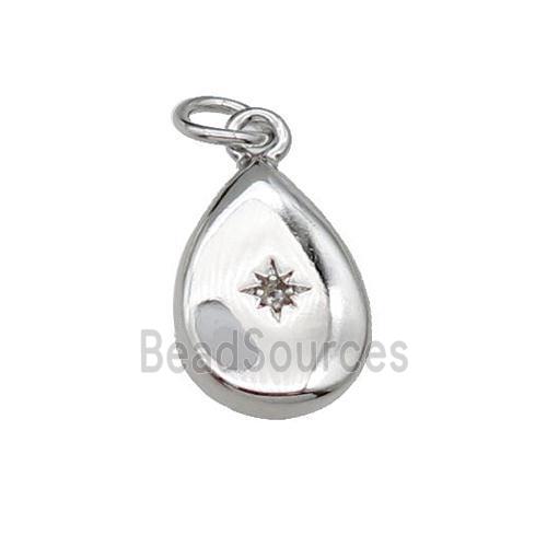 copper teardrop pendant pave zircon, platinum plated