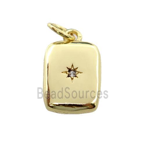 copper rectangle pendant pave zircon, gold plated