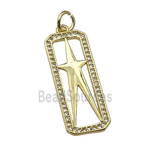 copper rectangle star pendant pave zircon, gold plated