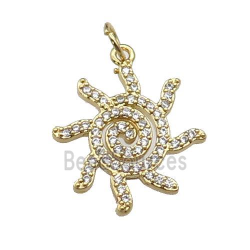 copper spiral pendant pave zircon, gold plated