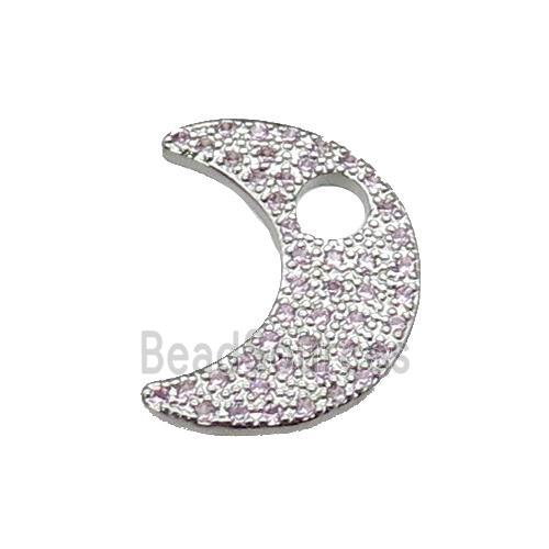 copper moon pendant pave zircon, platinum plated