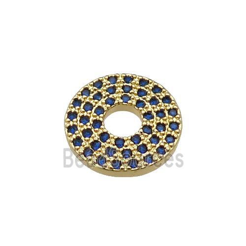 copper circle pendant pave blue zircon, gold plated