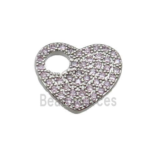 copper Heart pendant pave zircon, platinum plated