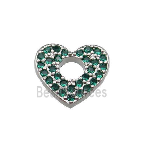 copper Heart pendant pave green zircon, platinum plated