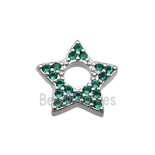 copper star pendant pave green zircon, platinum plated