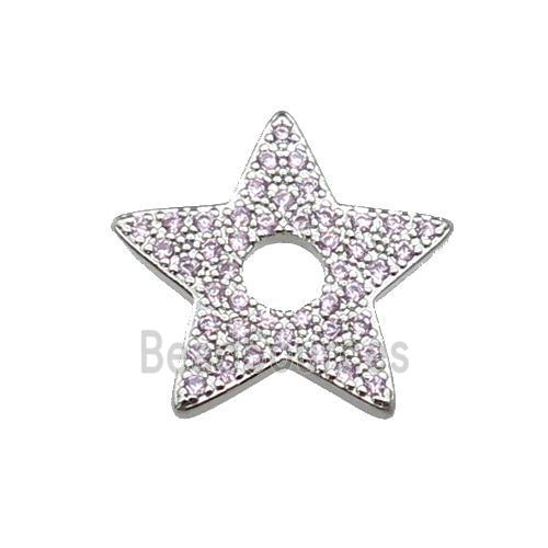 copper star pendant pave zircon, platinum plated